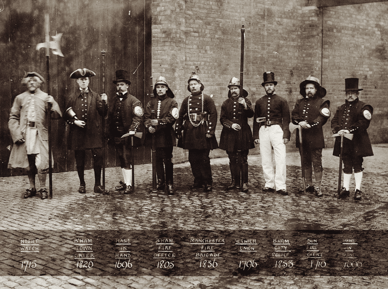 Uniforms remodelled for the Hand in Hand Insurance Fire Office fire fighters (Watermen), courtesy the AVIVA Group Archives