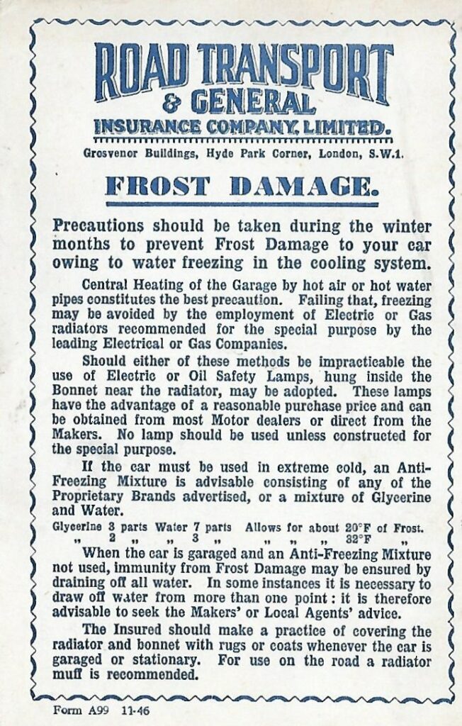 Road Transport and General Frost Damage